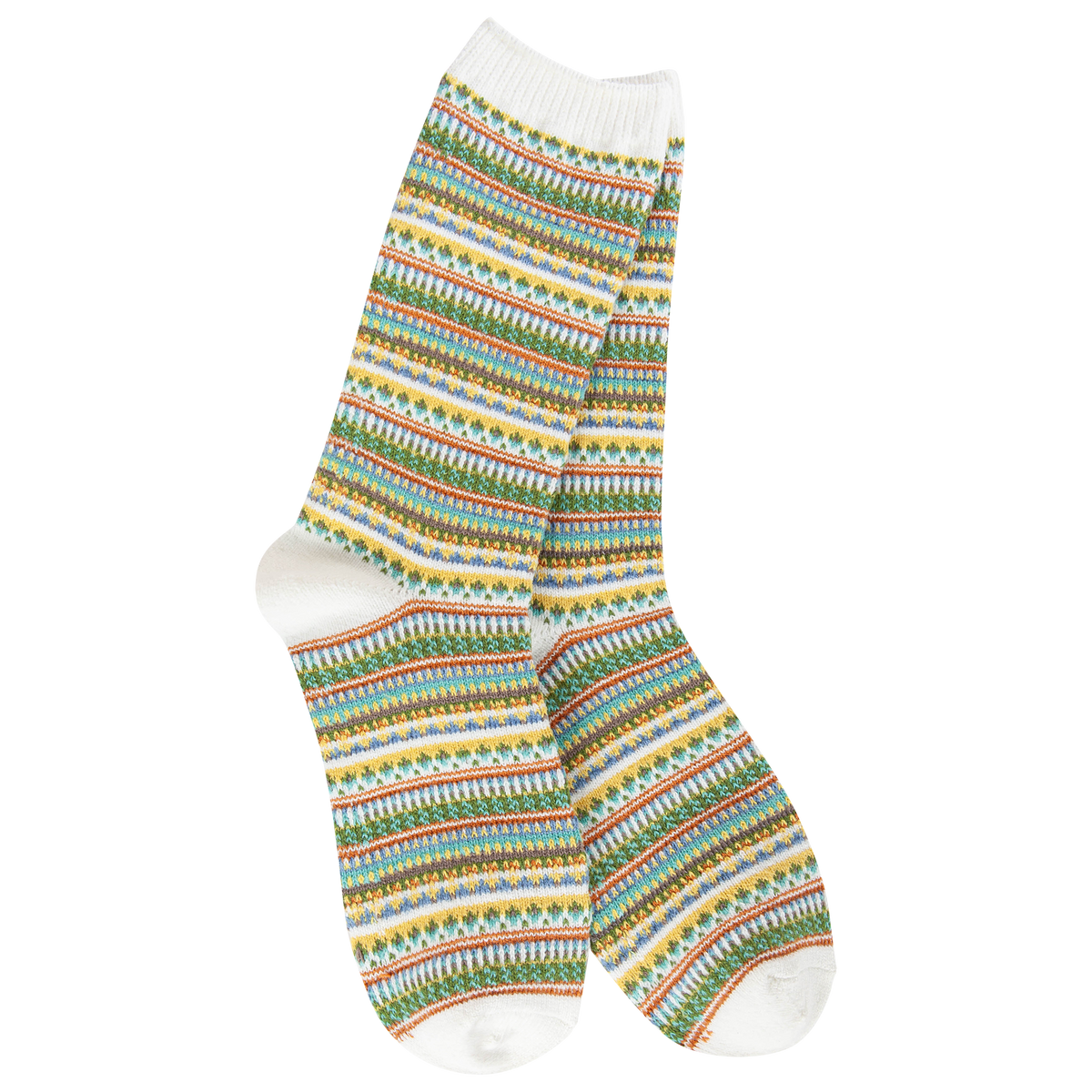 Boho Crew Socks in White Stripe