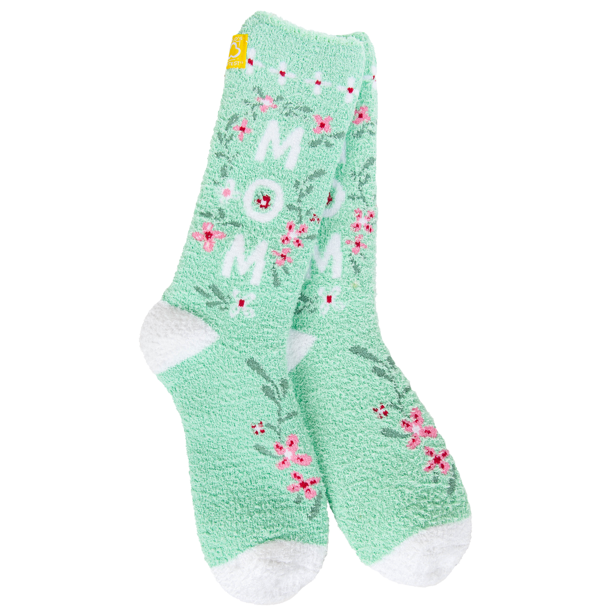Cozy Crew Socks in Green Floral Mom