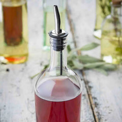 Clear Glass Round Oil Bottle w/ Pour Spout