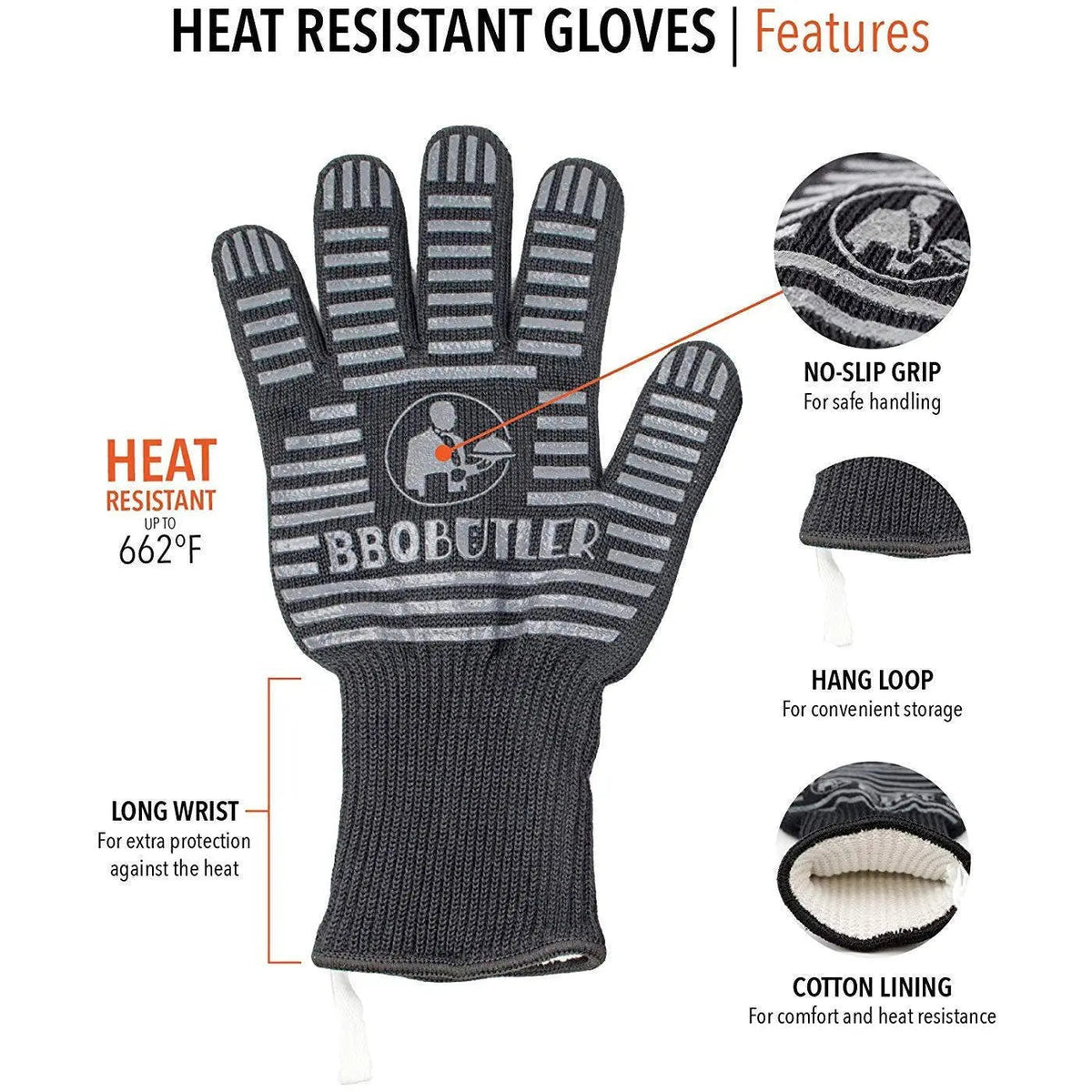 BBQ Butler Black Fabric Gloves - Single