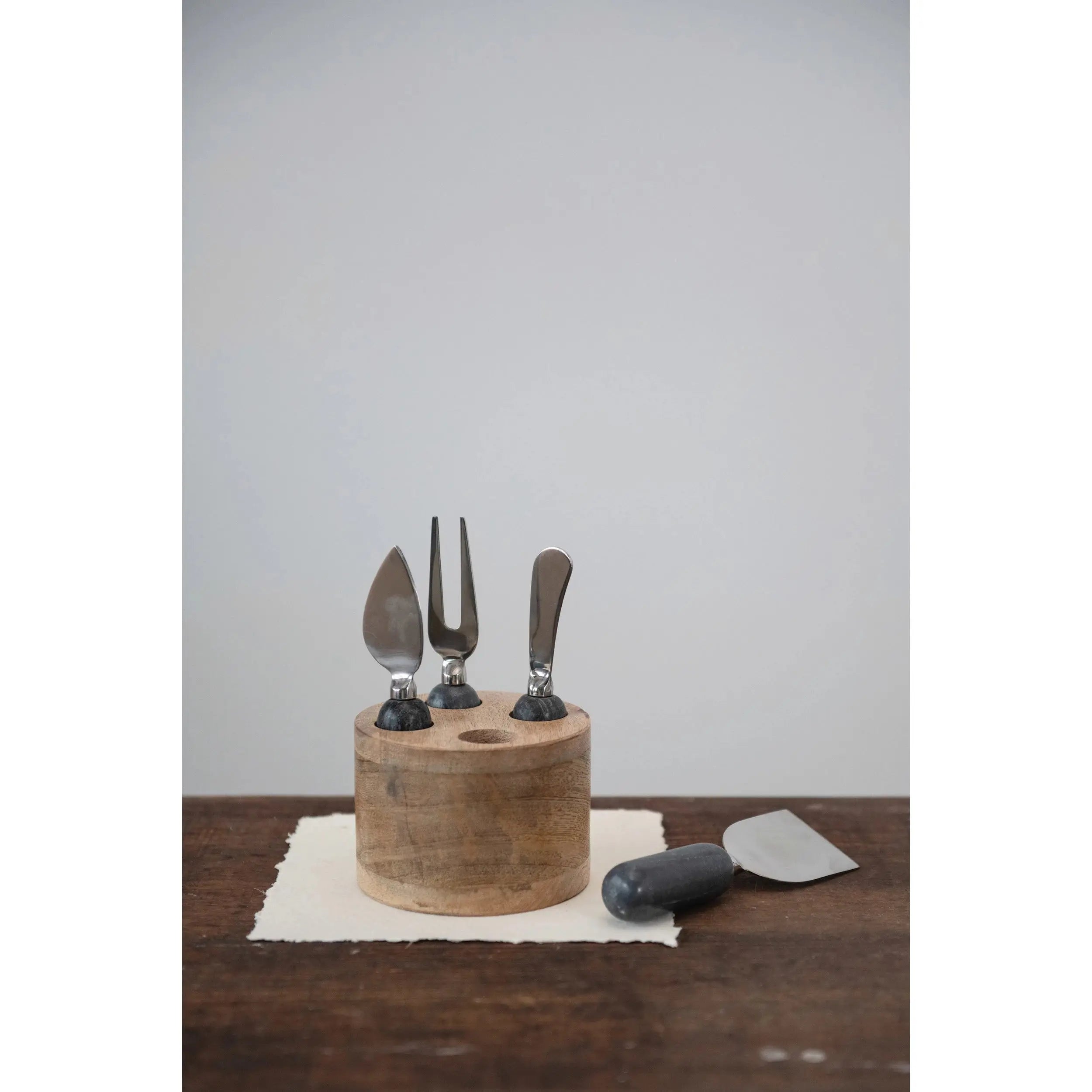 Cheese Servers with Wood Stand, Set of 5