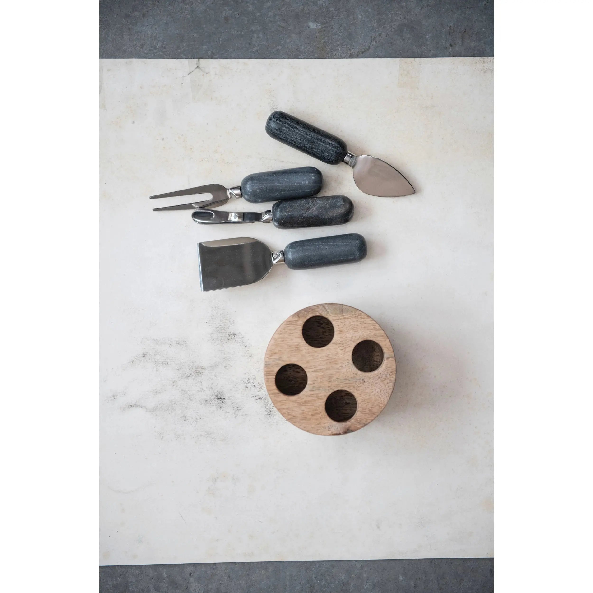 Cheese Servers with Wood Stand, Set of 5