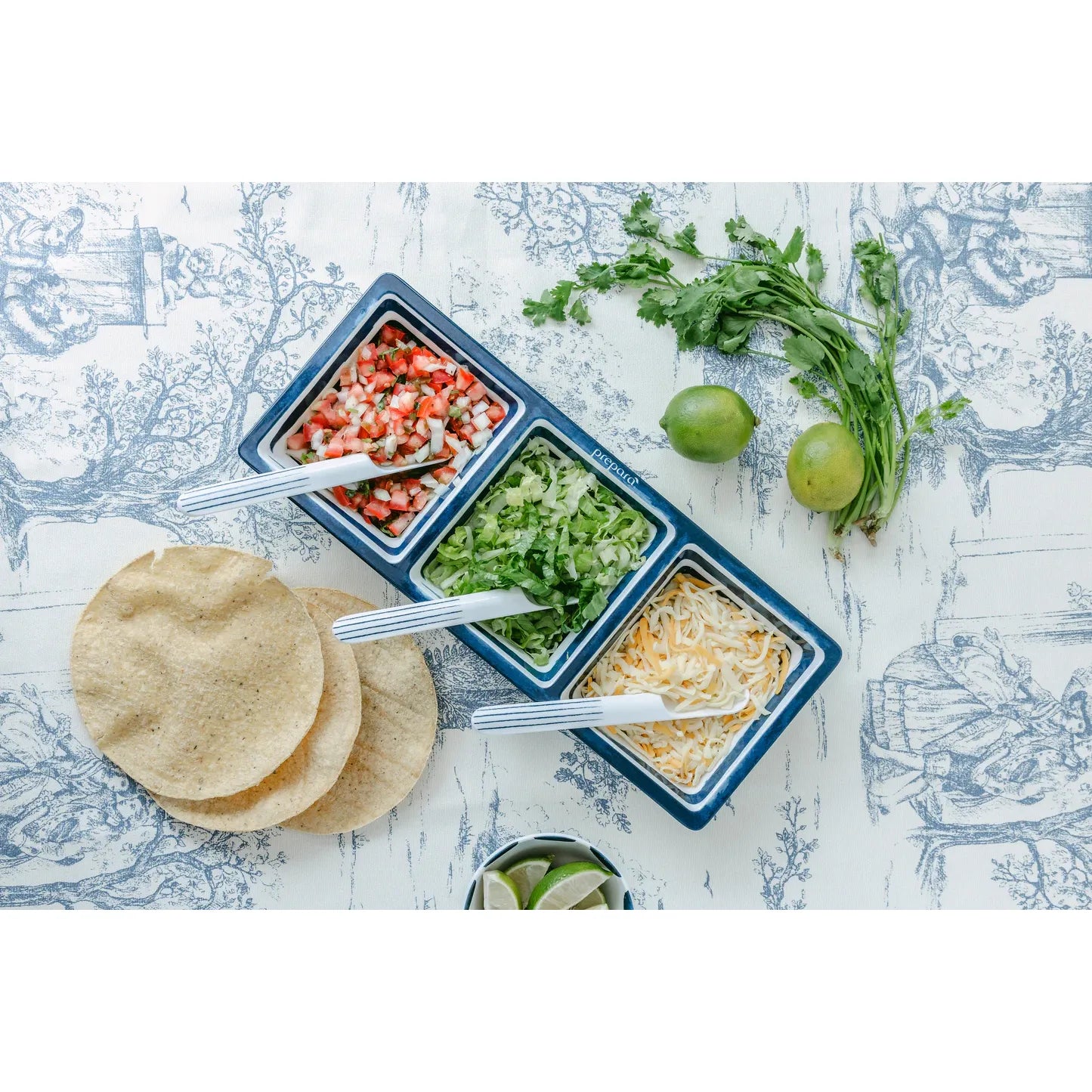 3-Section Taco Serving Tray in Coastal Stripe