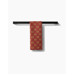 Artisanal Floral Orange Geometry Tea Towel