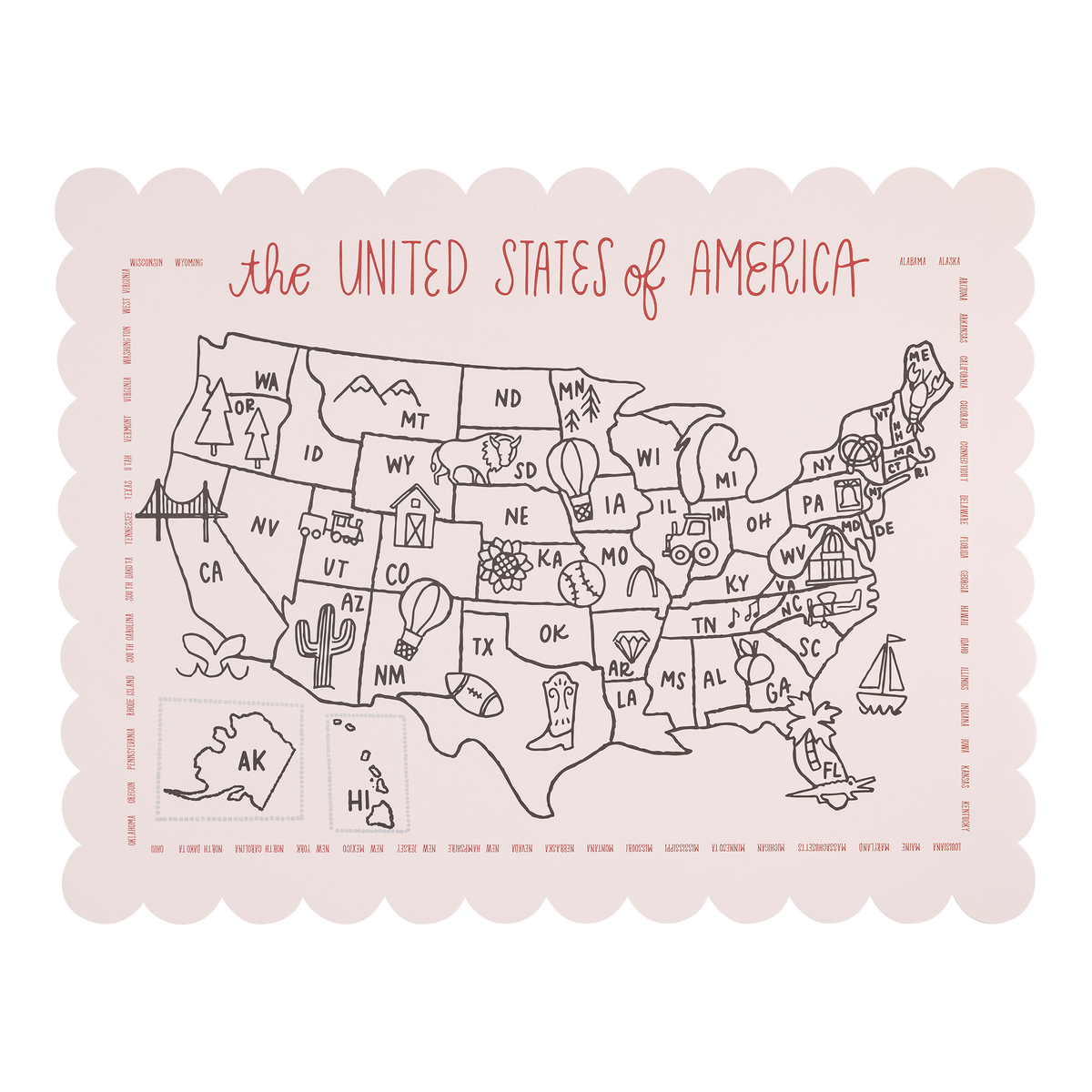 Color the USA Map Paper Placemat