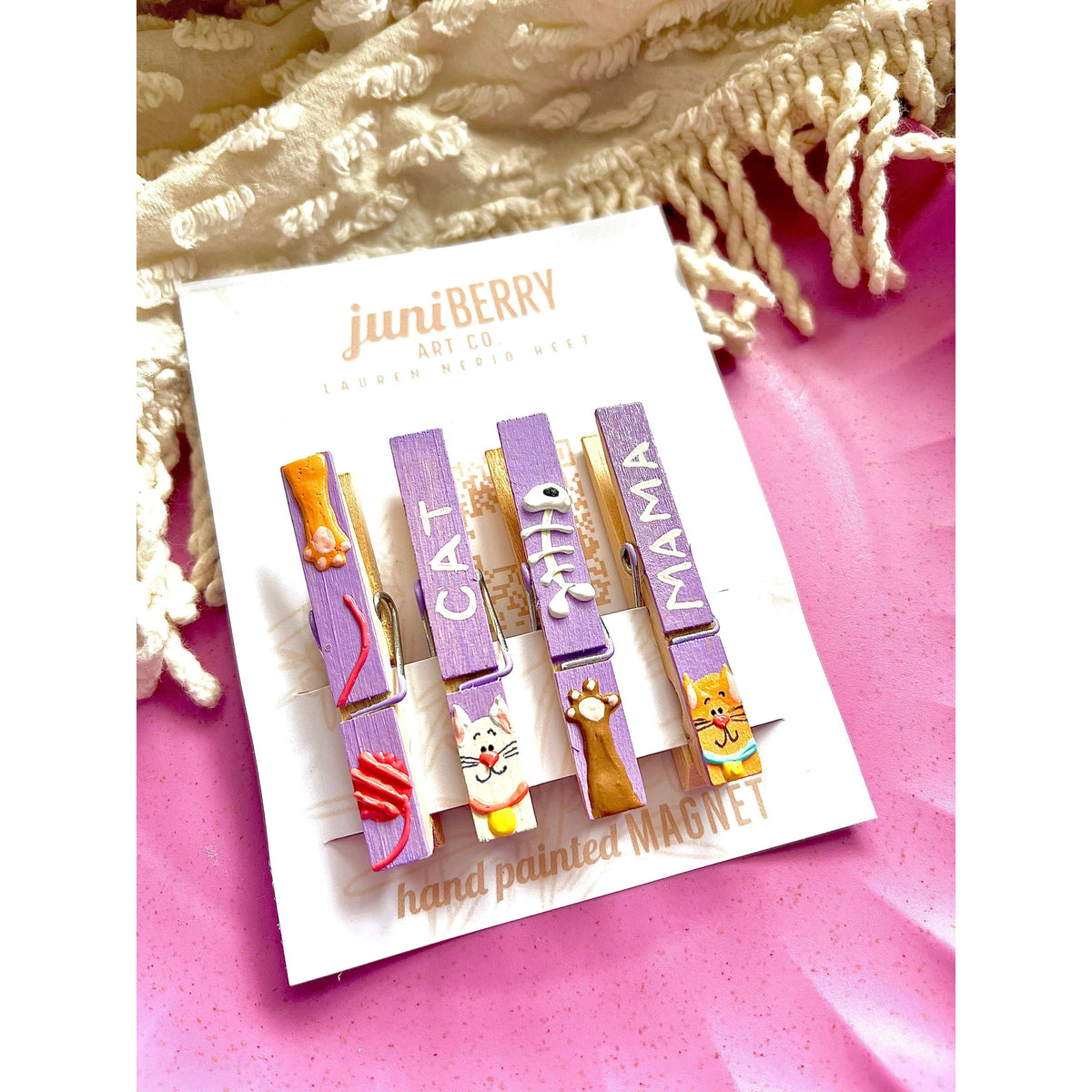 3D Cat Mama - Magnetic Hand Painted Clothespin set