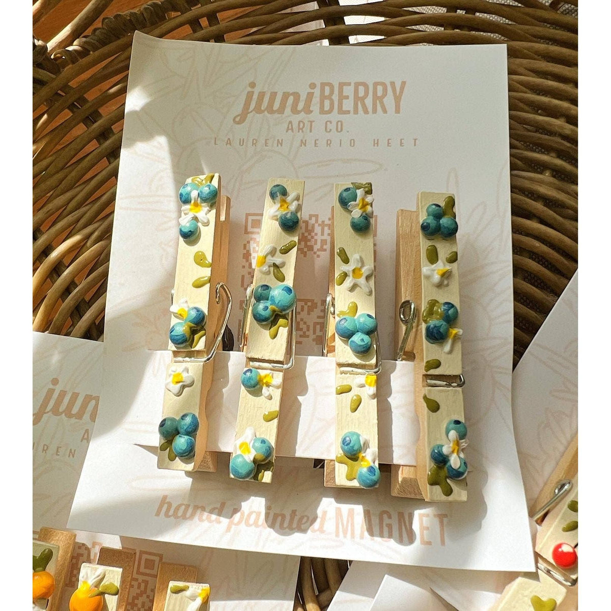 3D Blueberry Fields - Magnetic Hand Painted Clothespin set 