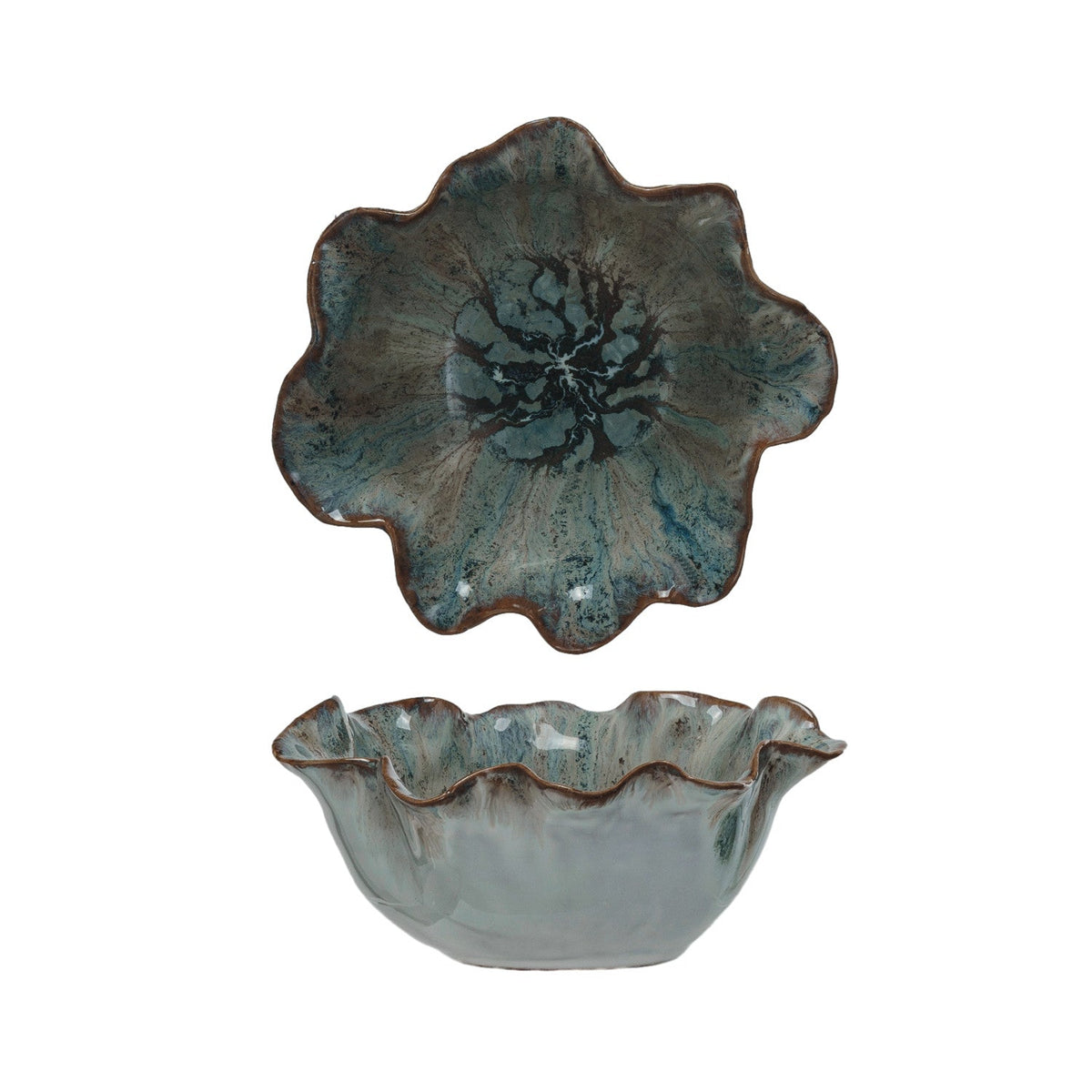 Blue Scalloped Stoneware Bowl