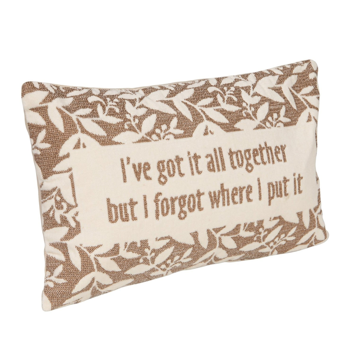 Cotton Velvet Embroidered Lumbar Pillow with Botanical Pattern