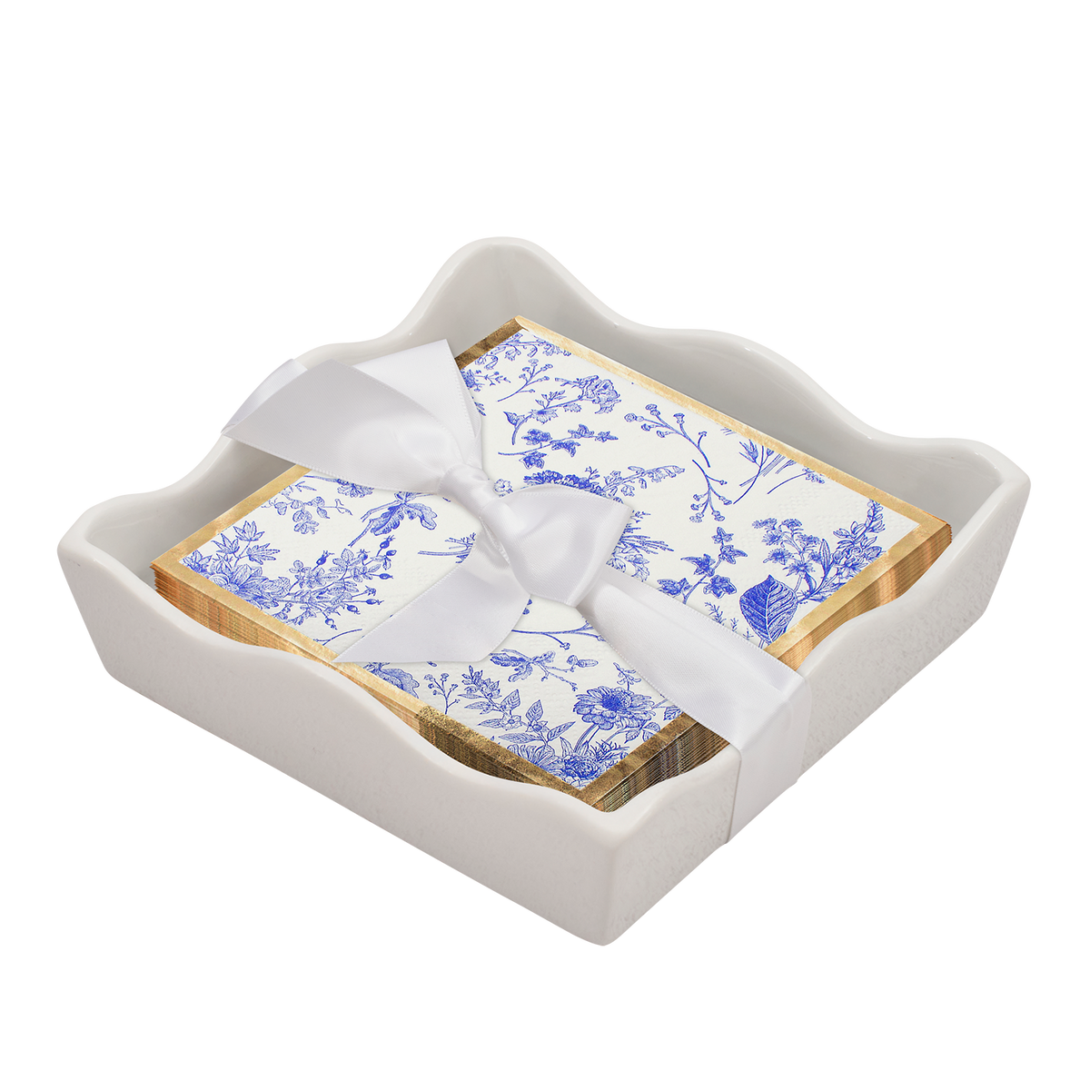 Ceramic Wave Napkin Tray with Cocktail Napkin - Timeless